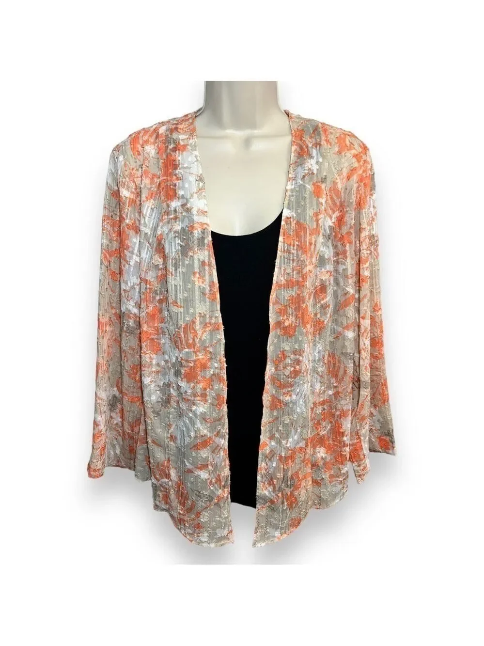 Chico’s Women’s Camo Foliage Sheer Jacket Peach/Cream Size 2 (Large)